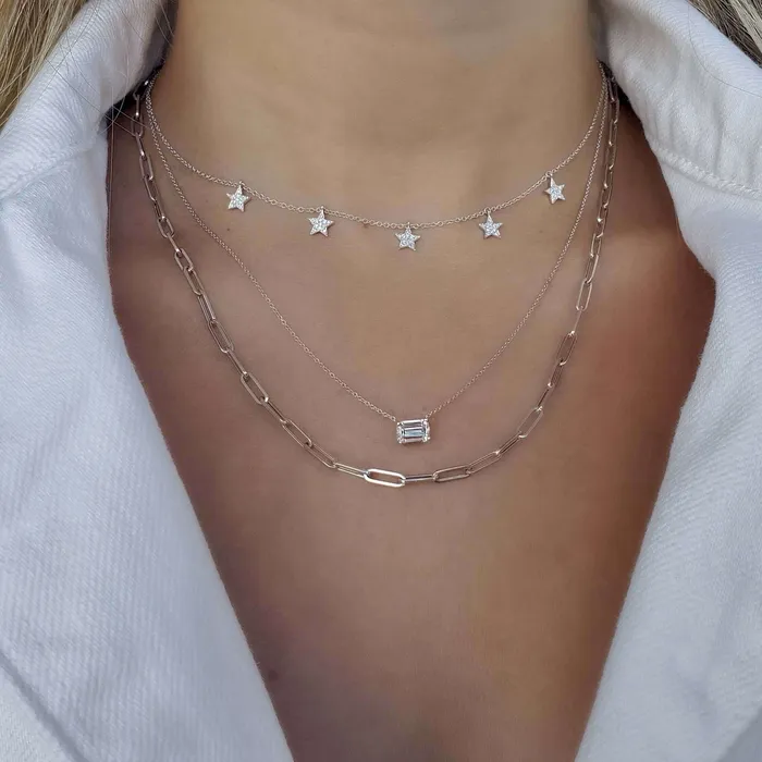 14K Gold Diamond Pave Dangling Stars Necklace Izakov Diamonds Fine Jewelry Necklaces