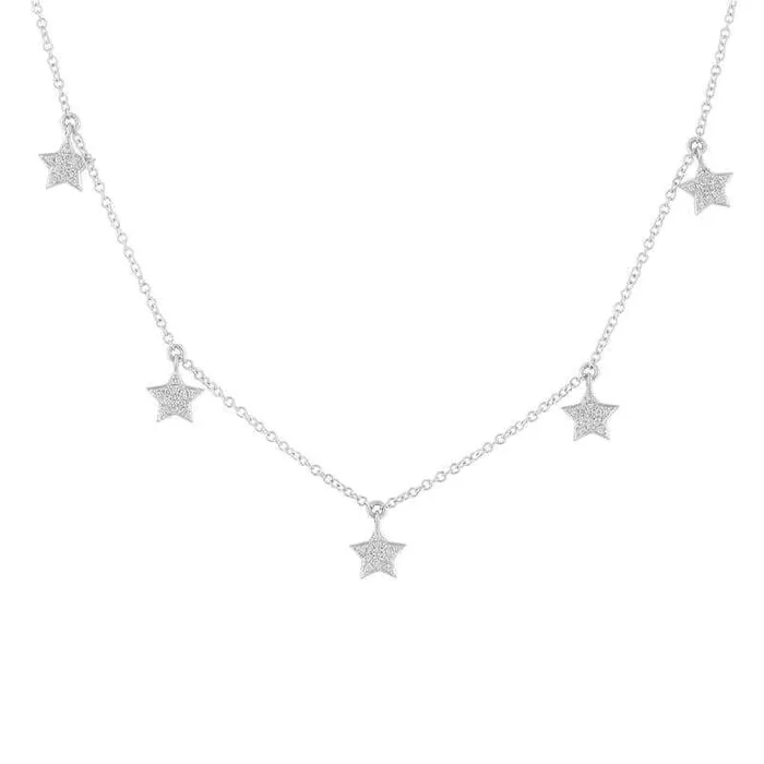14K Gold Diamond Pave Dangling Stars Necklace Izakov Diamonds Fine Jewelry Necklaces