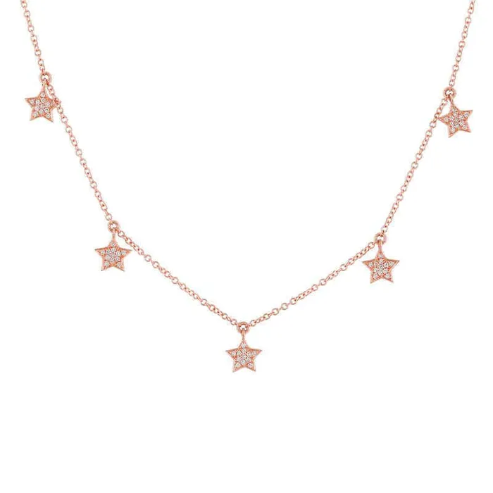14K Gold Diamond Pave Dangling Stars Necklace Izakov Diamonds Fine Jewelry Necklaces