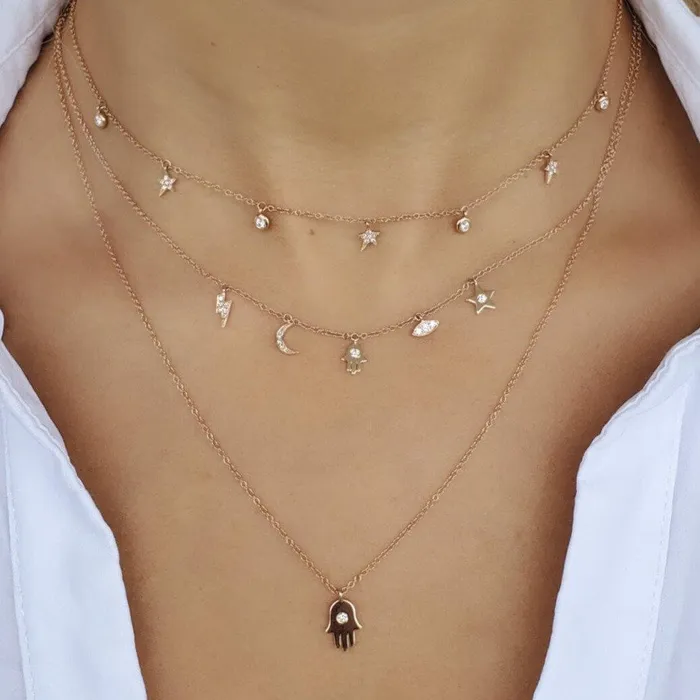 14K Gold Micro Pave Star Round Bezel Diamond Dangling Necklace Izakov Diamonds Fine Jewelry Necklaces