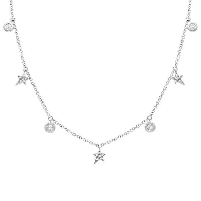 14K Gold Micro Pave Star Round Bezel Diamond Dangling Necklace Izakov Diamonds Fine Jewelry Necklaces