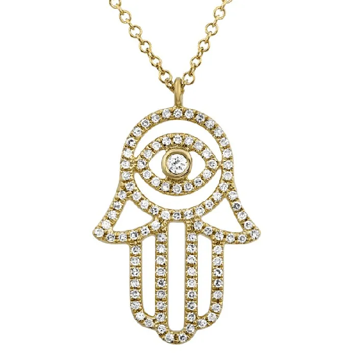 14K Gold Pave Diamond Evil Eye Hamsa Necklace Izakov Diamonds Fine Jewelry Necklaces