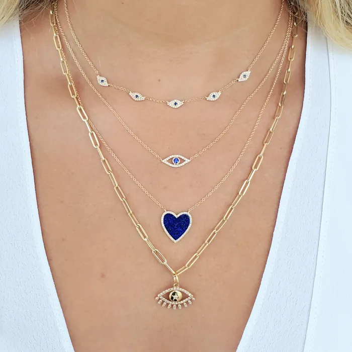 14K Gold Pave Diamond Evil Eye Necklace Izakov Diamonds Fine Jewelry Necklaces