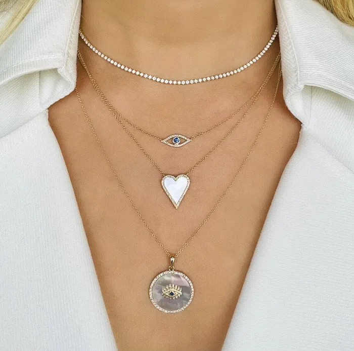 14K Gold Pave Diamond Evil Eye Necklace Izakov Diamonds Fine Jewelry Necklaces