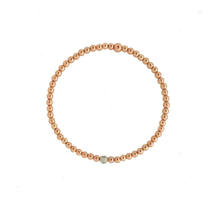 14k Rose Gold beaded Bracelet with diamond accent Vivien Frank Designs Bracelets