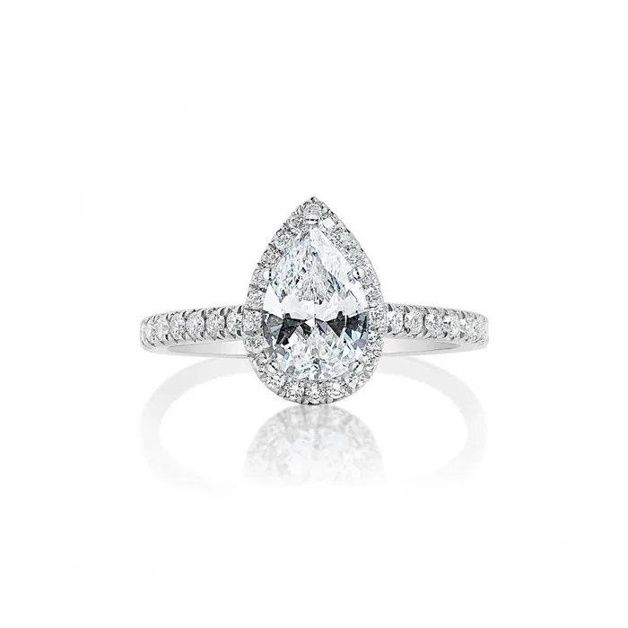 14K White Gold Pear Shape Diamond Engagement Ring with Diamond Halo CLASSIQUE CREATIONS Rings 14K White Gold Pear Shape Diamond Engagement Ring with Diamond Halo CLASSIQUE CREATIONS Rings