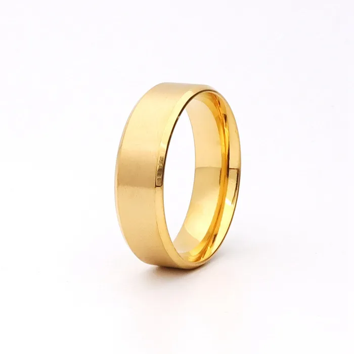 18K Gold IonPlated Stainless Steel 8mm Wide Beveled Edge Band Rings Glitters PreStyled Sets 18K Gold IonPlated Stainless Steel 8mm Wide Beveled Edge Band Rings Glitters PreStyled Sets