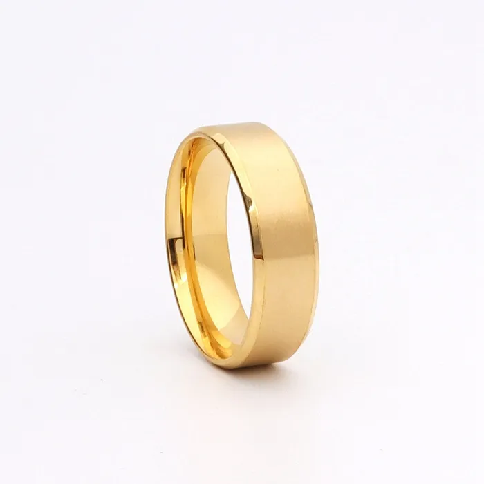 18K Gold IonPlated Stainless Steel 8mm Wide Beveled Edge Band Rings Glitters PreStyled Sets