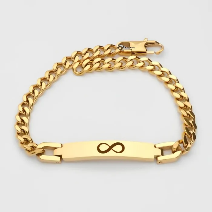 18K Gold Plated Stainless Steel Mens ID Bracelet with A Cubic Zirconia Stone Engraving Glitters Bracelets