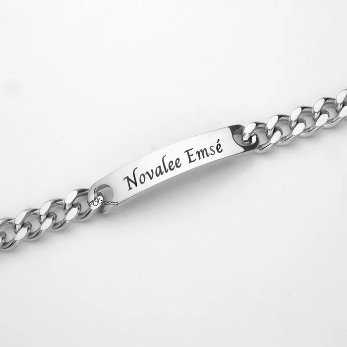 18K Gold Plated Stainless Steel Mens ID Bracelet with A Cubic Zirconia Stone Engraving Glitters Bracelets