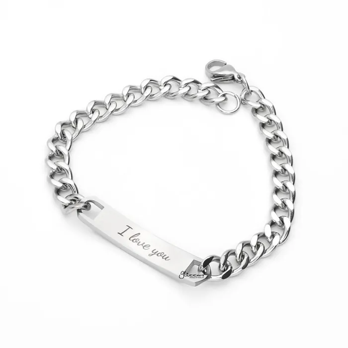 18K Gold Plated Stainless Steel Mens ID Bracelet with A Cubic Zirconia Stone Engraving Glitters Bracelets