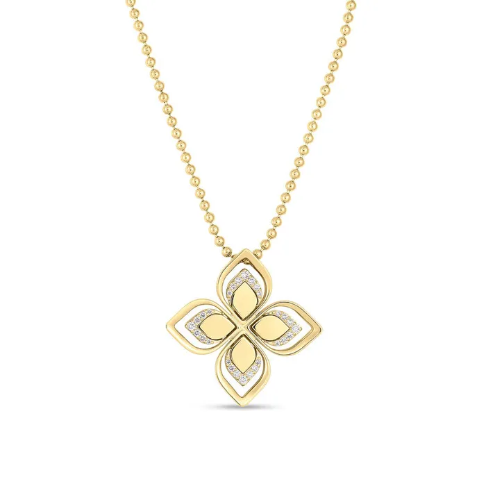 18K Yellow Gold Venetian Princess Open Frame Diamond Flower Necklace ROBERTO COIN Necklaces