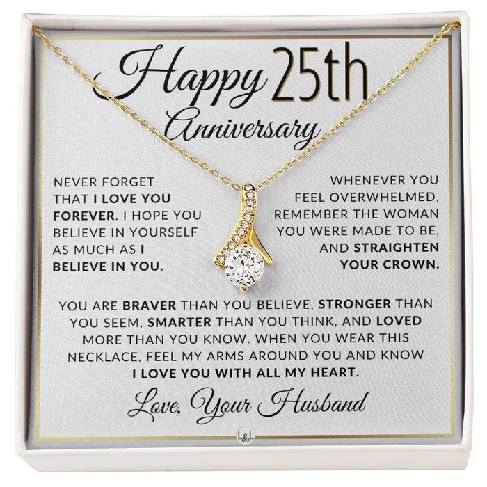 25th Anniversary Gift For Wife Anniversary Gift Idea For Your Wife Drop Pendant Necklace Heartfelt Anniversary Message ShineOn Fulfillment Necklaces 25th Anniversary Gift For Wife Anniversary Gift Idea For Your Wife Drop Pendant Necklace Heartfelt Anniversary Message ShineOn Fulfillment Necklaces