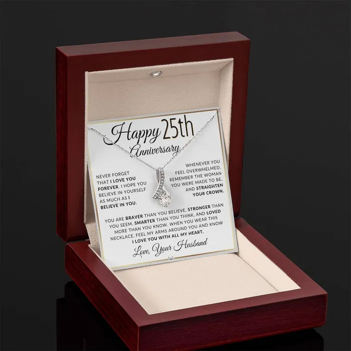 25th Anniversary Gift For Wife Anniversary Gift Idea For Your Wife Drop Pendant Necklace Heartfelt Anniversary Message ShineOn Fulfillment Necklaces