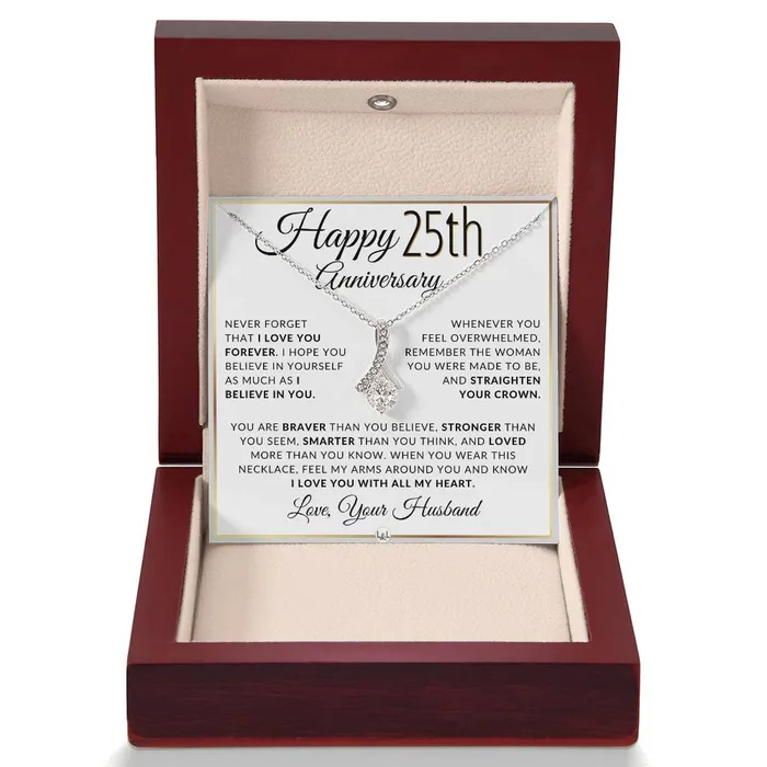 25th Anniversary Gift For Wife Anniversary Gift Idea For Your Wife Drop Pendant Necklace Heartfelt Anniversary Message ShineOn Fulfillment Necklaces