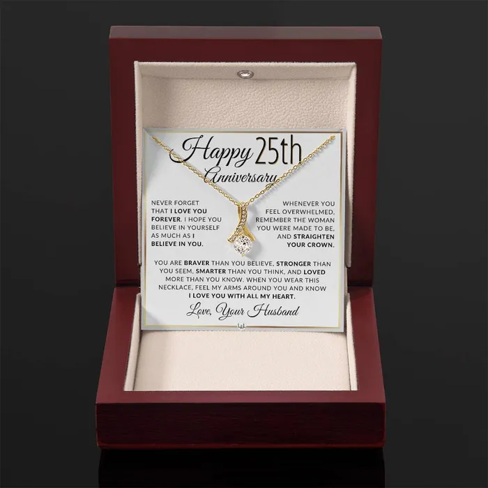 25th Anniversary Gift For Wife Anniversary Gift Idea For Your Wife Drop Pendant Necklace Heartfelt Anniversary Message ShineOn Fulfillment Necklaces