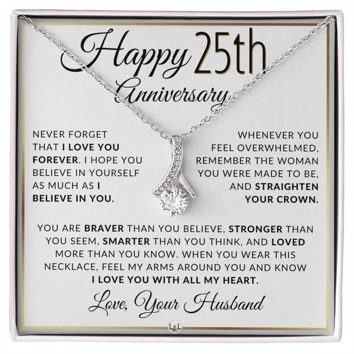 25th Anniversary Gift For Wife Anniversary Gift Idea For Your Wife Drop Pendant Necklace Heartfelt Anniversary Message ShineOn Fulfillment Necklaces
