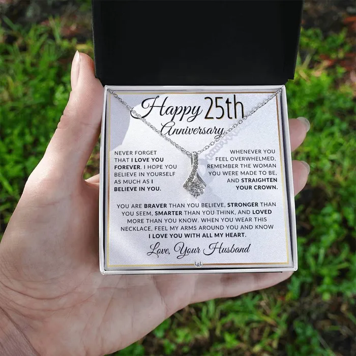 25th Anniversary Gift For Wife Anniversary Gift Idea For Your Wife Drop Pendant Necklace Heartfelt Anniversary Message ShineOn Fulfillment Necklaces