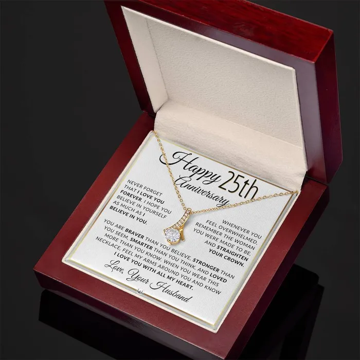 25th Anniversary Gift For Wife Anniversary Gift Idea For Your Wife Drop Pendant Necklace Heartfelt Anniversary Message ShineOn Fulfillment Necklaces
