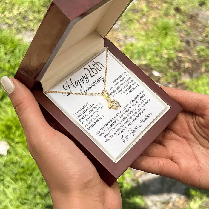 26th Anniversary Gift For Wife Anniversary Gift Idea For Wife Drop Pendant Necklace Heartfelt Anniversary Message For Her ShineOn Fulfillment Necklaces