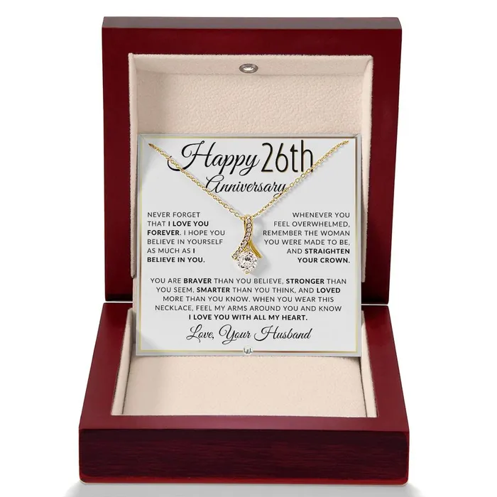 26th Anniversary Gift For Wife Anniversary Gift Idea For Wife Drop Pendant Necklace Heartfelt Anniversary Message For Her ShineOn Fulfillment Necklaces