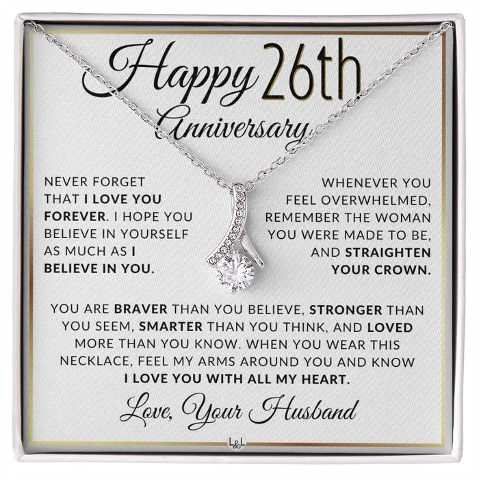 26th Anniversary Gift For Wife Anniversary Gift Idea For Wife Drop Pendant Necklace Heartfelt Anniversary Message For Her ShineOn Fulfillment Necklaces