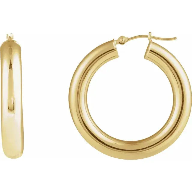 302 Fine Jewelry Earrings Round Tube Hollow Hoop 30 MM Earrings 14K Yellow Gold