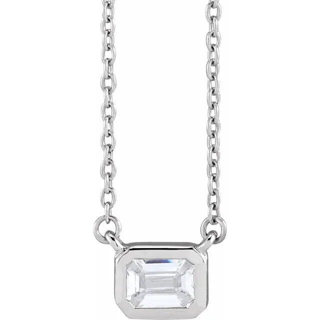 302 Fine Jewelry Necklaces Emerald Shape LabGrown Diamond Solitaire Adjustable Necklace Solid 14K White Yellow Rose Gold