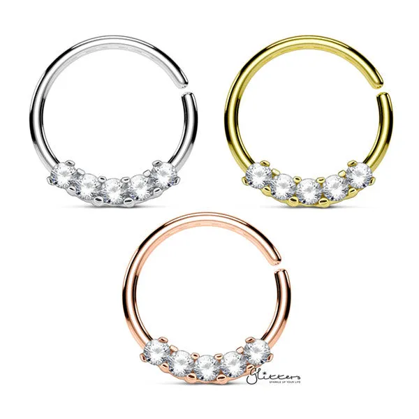 316L Surgical Steel Bendable Hoop Ring with 5 CZ Prong Set Glitters Rings