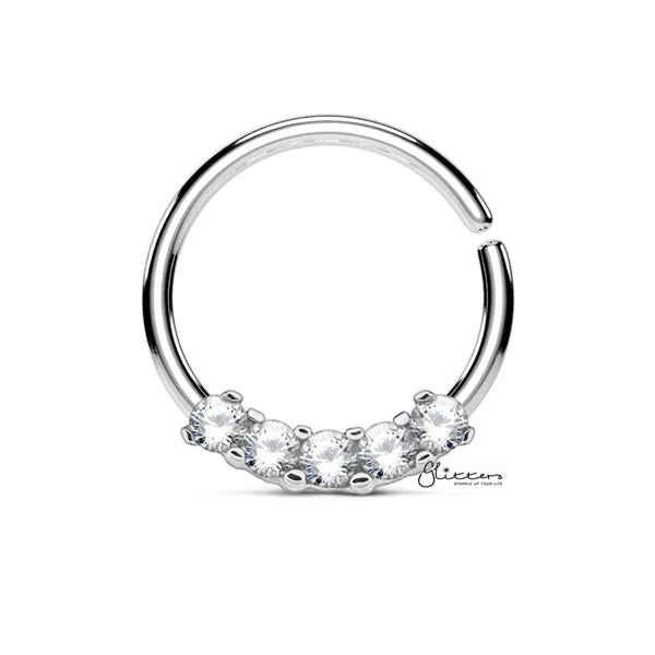 316L Surgical Steel Bendable Hoop Ring with 5 CZ Prong Set Glitters Rings