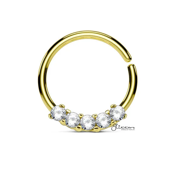 316L Surgical Steel Bendable Hoop Ring with 5 CZ Prong Set Glitters Rings