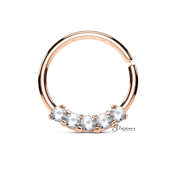316L Surgical Steel Bendable Hoop Ring with 5 CZ Prong Set Glitters Rings