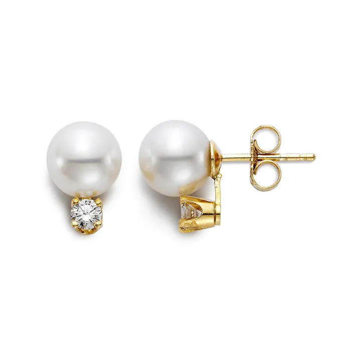 657mm A Quality Akoya Pearls with 14ctw Round Brilliant Diamond Accent in 18k Yellow Gold Mastoloni PreStyled Sets 657mm A Quality Akoya Pearls with 14ctw Round Brilliant Diamond Accent in 18k Yellow Gold Mastoloni PreStyled Sets