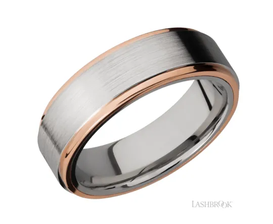 7mm Cobalt Chrome and 14K Rose Gold Wedding Band LASHBROOK Rings