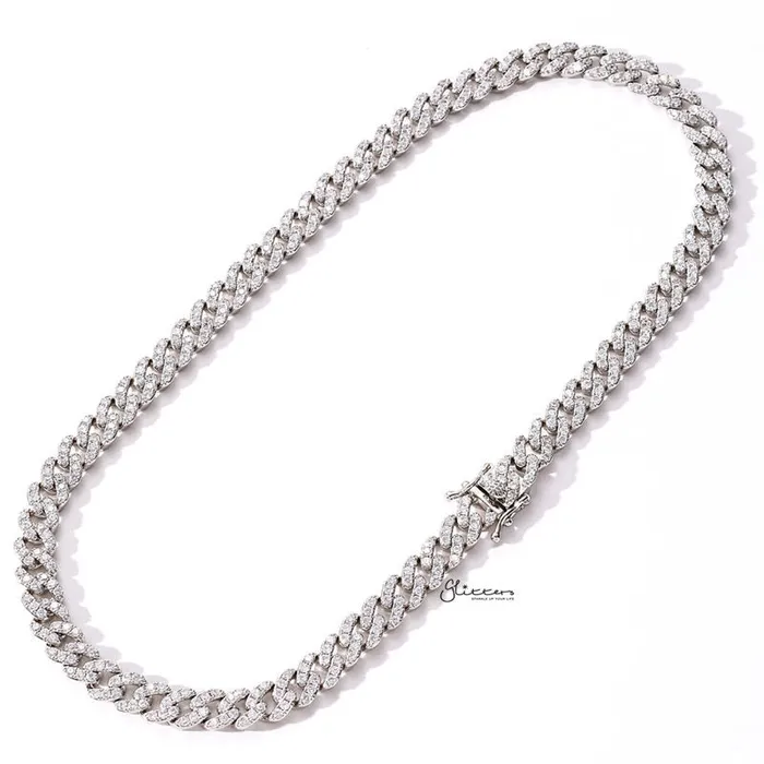 9mm Iced Out Miami Cuban Chain Silver Glitters Necklaces