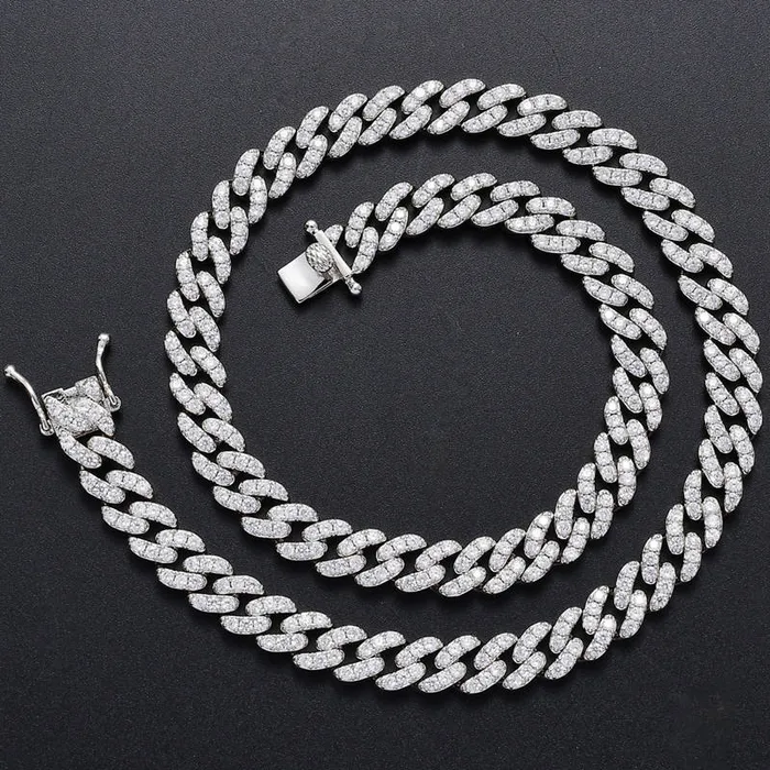 9mm Iced Out Miami Cuban Chain Silver Glitters Necklaces