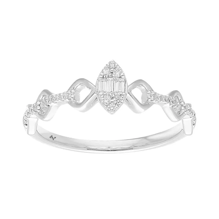 AV Rings LADIES RING 015CT ROUNDBAGUETTE DIAMOND 14K WHITE GOLD