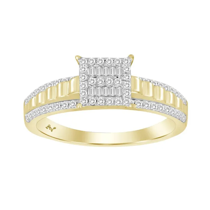 AV Rings LADIES RING 025CT ROUNDBAGUETTE DIAMOND 10K YELLOW GOLD