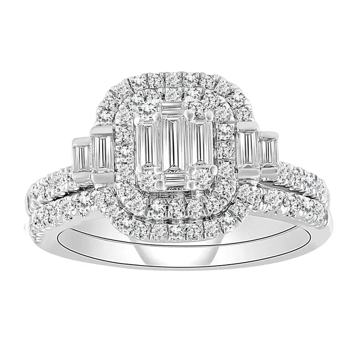 AV Rings LADIES RING 100CT ROUNDBAGUETTE DIAMOND 14K WHITE GOLD