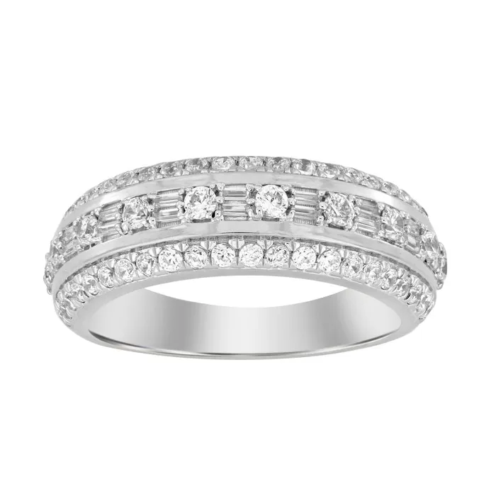 AV Rings MENS BAND 100CT ROUNDBAGUETTE DIAMOND 14K WHITE GOLD