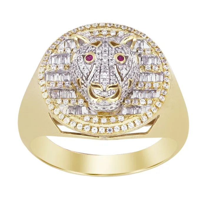 AV Rings MENS RING 050CT ROUNDBAGUETTE DIAMOND 10K YELLOW GOLD