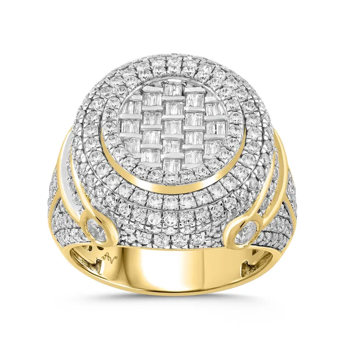 AV Rings MENS RING 275CT ROUNDBAGUETTE DIAMOND 10K YELLOW GOLD