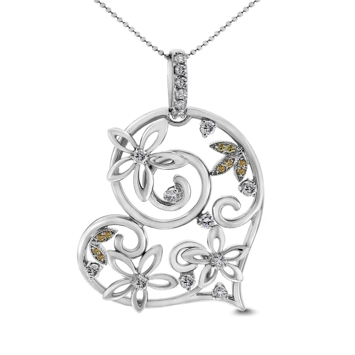Beauvince Bloom Heart Pendant 085 ct Diamonds in White Gold Necklaces