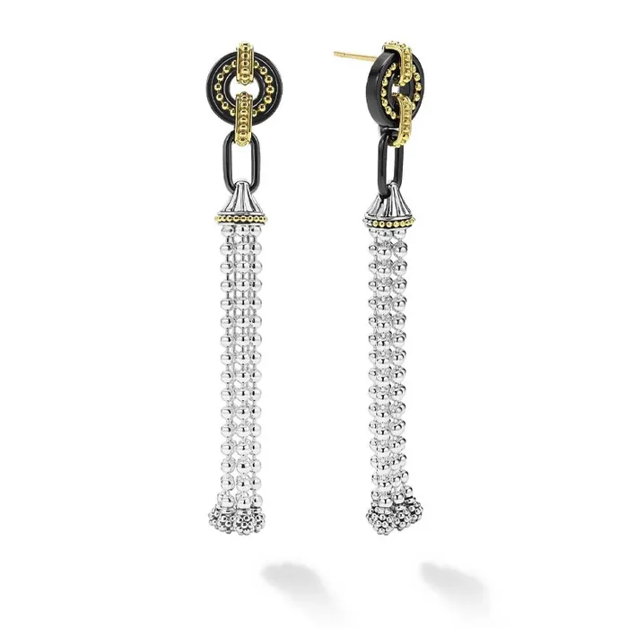 Black Caviar TwoTone Black Ceramic Tassel Earrings LAGOS Earrings
