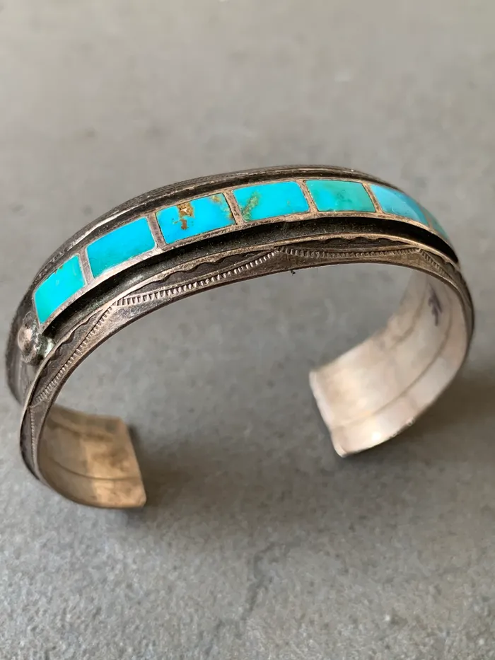Blue Gem Turquoise sterling Silver Cuff Handmade Crown Jewels Coin Rings