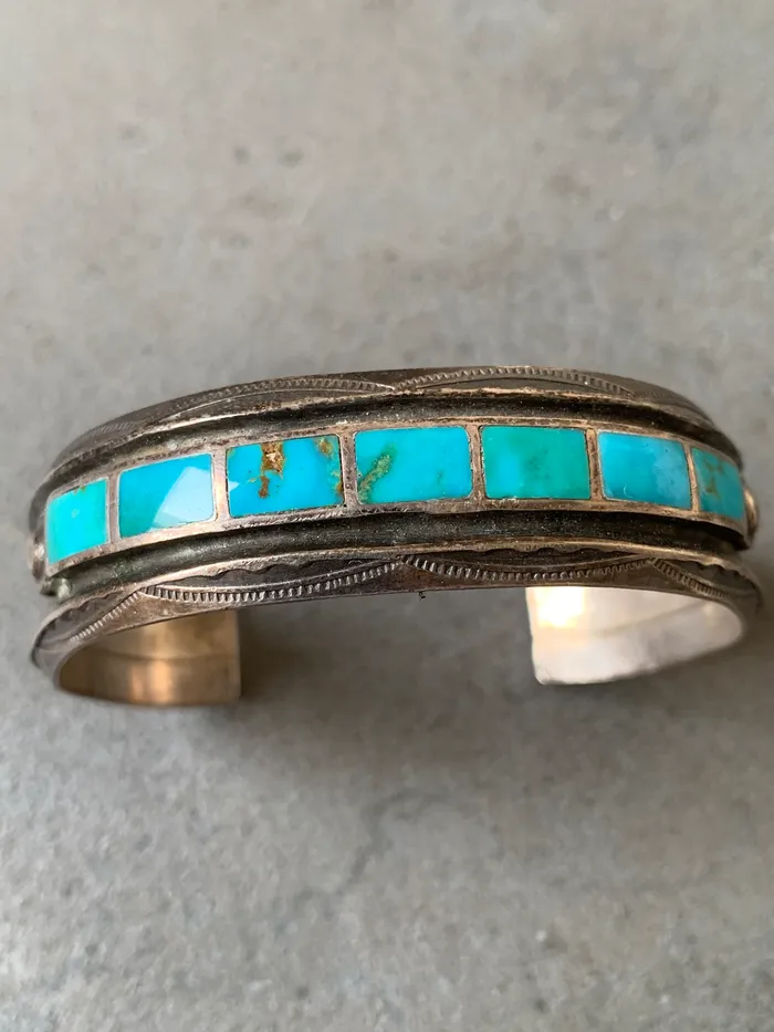 Blue Gem Turquoise sterling Silver Cuff Handmade Crown Jewels Coin Rings