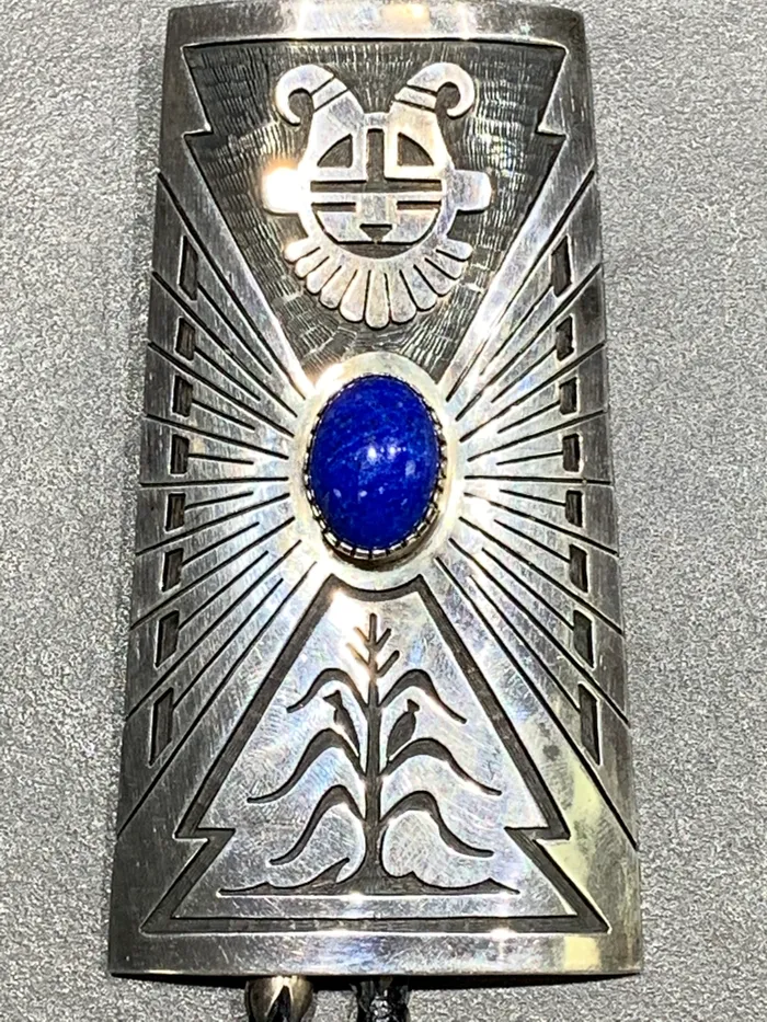 Bobby Sekakuku Rings Bobby Sekakuku Hopi Sterling Silver Lapis Overlay Bolo