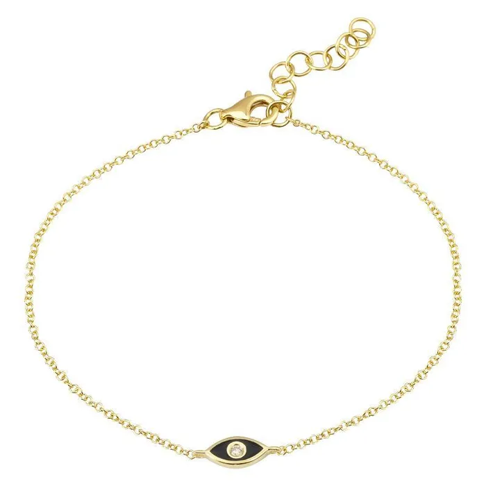 Bracelets 14K Gold Black Enamel Diamond Evil Eye Bracelet Izakov Diamonds Fine Jewelry