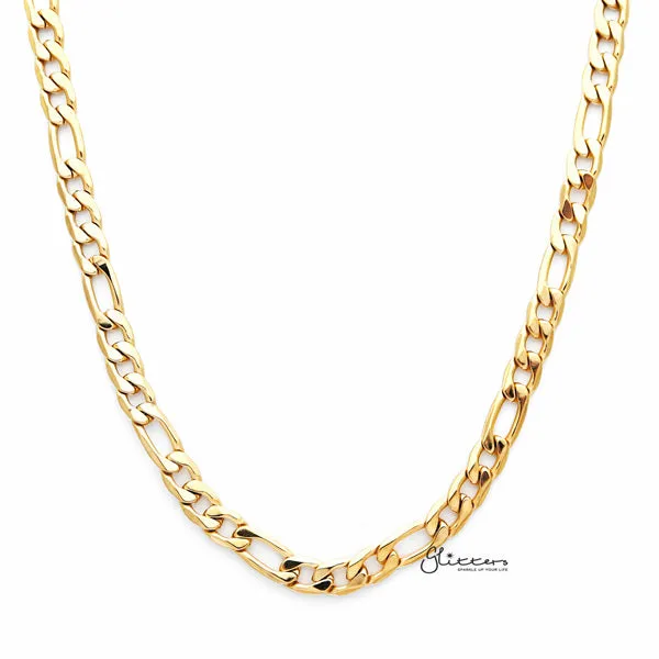 Bracelets 18K Gold IP Stainless Steel Figaro Chain Mens Necklaces 6mm width 61cm length Glitters Bracelets 18K Gold IP Stainless Steel Figaro Chain Mens Necklaces 6mm width 61cm length Glitters