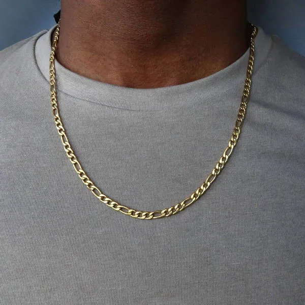 Bracelets 18K Gold IP Stainless Steel Figaro Chain Mens Necklaces 6mm width 61cm length Glitters